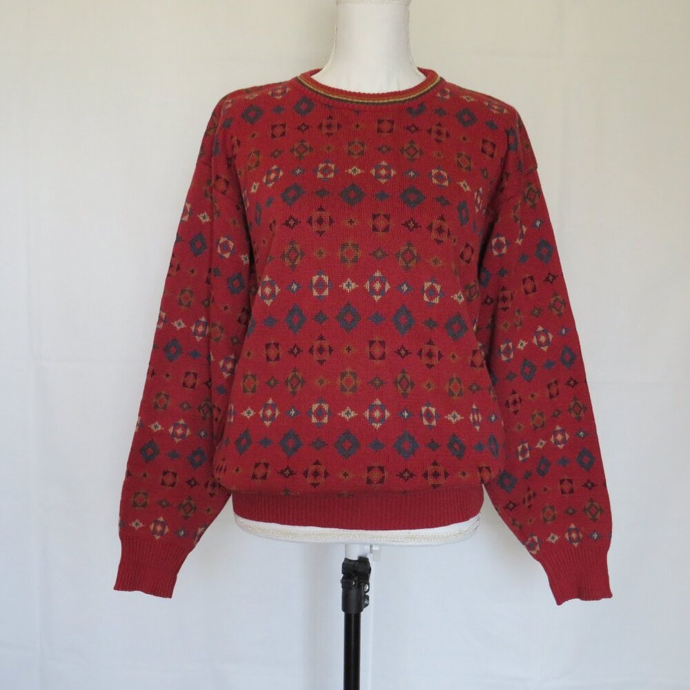 Mark Shale Geometric Pattern Ribbed Hem Long Sleeves Vintage Men’s Sweater L